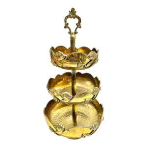 Vintage Art Nouveau Brass 3-Tier Serving Stand | Hollywood Regency Brass Entertaining Tray - Pedestal Dessert Display