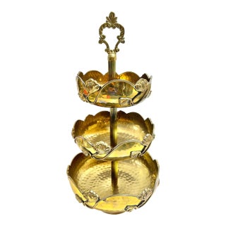 Vintage Art Nouveau Brass 3-Tiered Serving Piece For Sale
