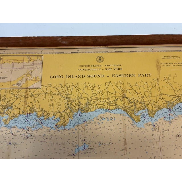 Wood Set of 2 Vintage Framed Long Island Sound Depth Charts For Sale - Image 7 of 8
