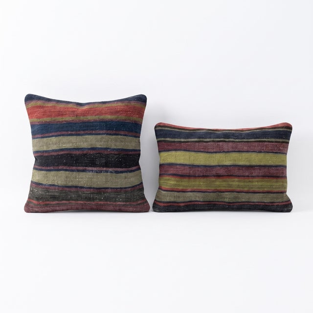 Mid-Century Modern Anatolian Lumbar Kilim Pillow Cover 16'' X 20'' & 16'' X 24'' - Set of Two For Sale - Image 3 of 4