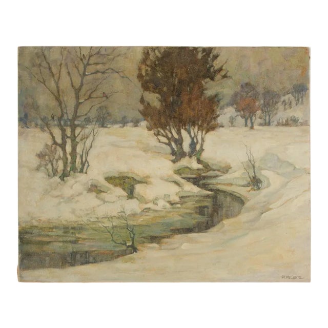 1930s "Snowy Creek" Winter Landscape Oil Painting by Richard Albitz For Sale