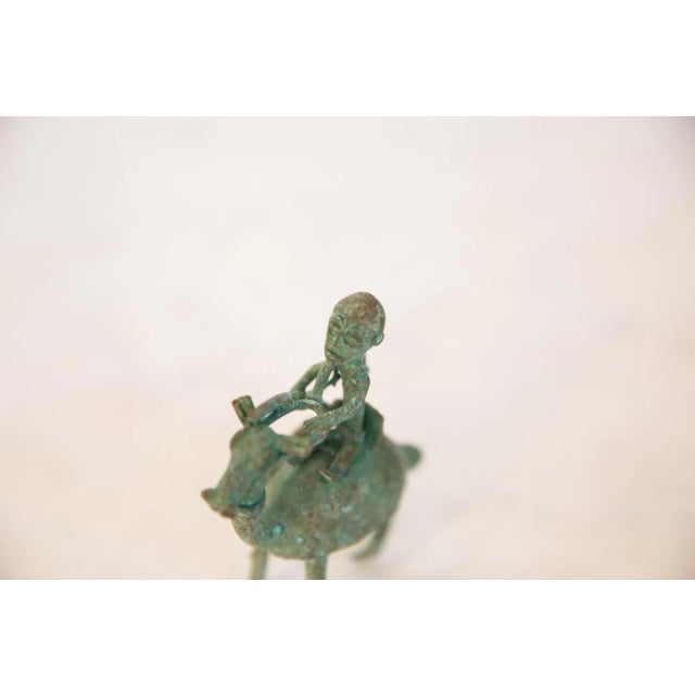 Metal Vintage African Oxidized Copper Person Riding Animal For Sale - Image 7 of 8