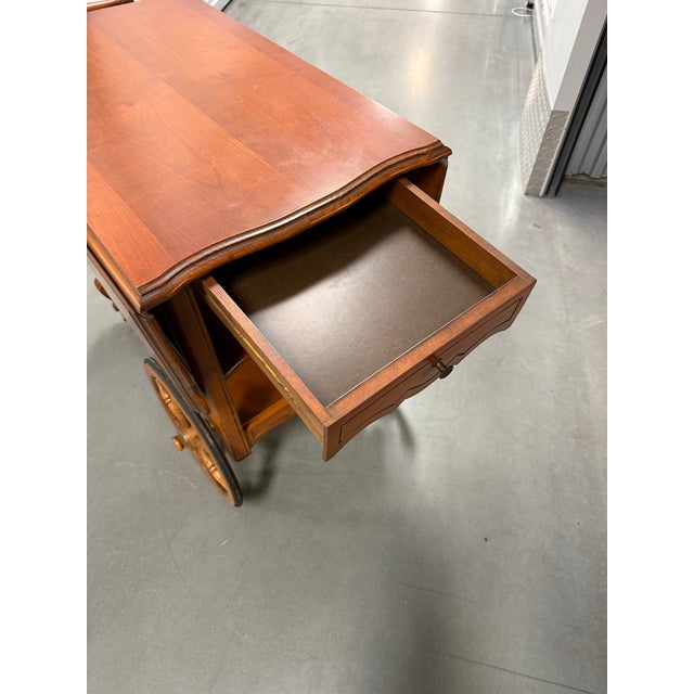French Country Mid Century Drop Leaf Tea/Serving Cart For Sale - Image 3 of 7