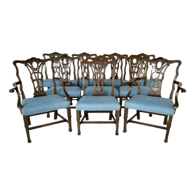 Set of Ten George III Style Chippendale Dining Chairs For Sale