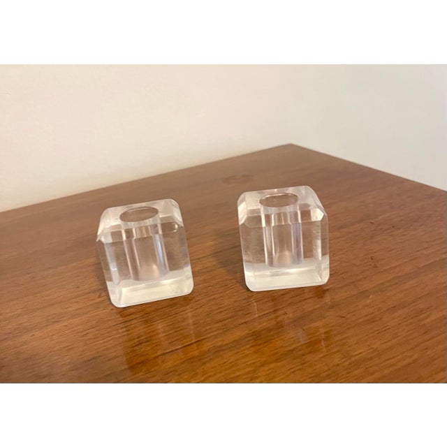 Contemporary Vintage Lucite Candlestick Holders - Set of 2 For Sale - Image 3 of 6