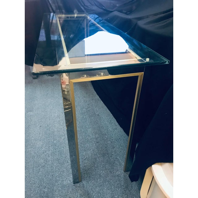 Mid-Century Modern Mastercraft Style Brushed Brass and Chrome Console Table For Sale - Image 11 of 13