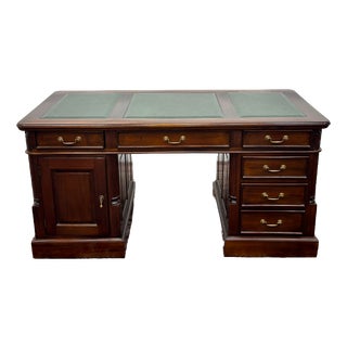 English Classic Desk with Green Leather For Sale
