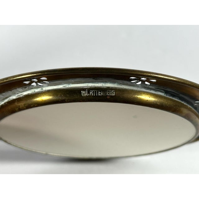 Metal German Brass Framed Porcelain Plate: Hand Painted Skating Children For Sale - Image 7 of 8