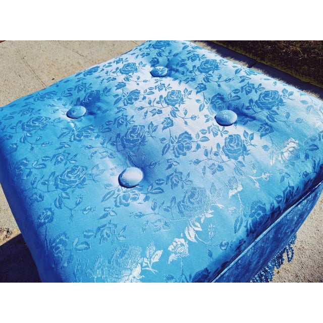 'Melissa' Victorian Inspired Blue Ottoman For Sale - Image 4 of 4