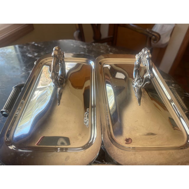 Vintage Silver-Plated Double Chafing Dish With Warming Burners For Sale - Image 11 of 15