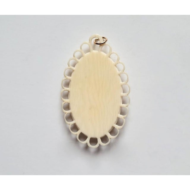 Victorian Rare Victorian Dieppe Carved Ivory Cameo Pendant, Angel With Flowers, French Antique, Circa 1840–1850 For Sale - Image 3 of 8