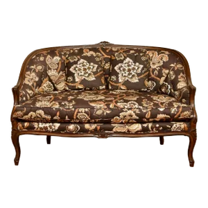 Vintage French Louis XV Style Carved Walnut Floral Settee