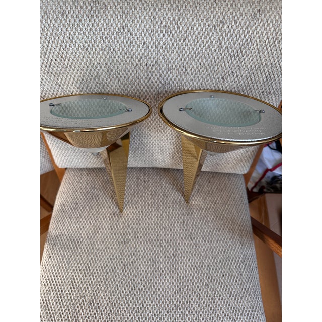 Vintage Postmodern Gilt Metal and Glass Wall Lights from Hustadt Leuchten, Germany, 1980s, Set of 2 For Sale - Image 4 of 9