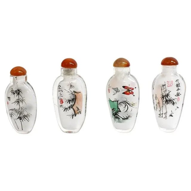 Painted Inside Bamboo Iris Snuff Bottles- Set of 4 For Sale - Image 13 of 13