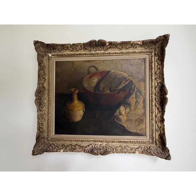 Realism Early 20th Century Still Life With Earthenware and Linen, Attributed to Kief Vukovic, Oil on Canvas For Sale - Image 3 of 8