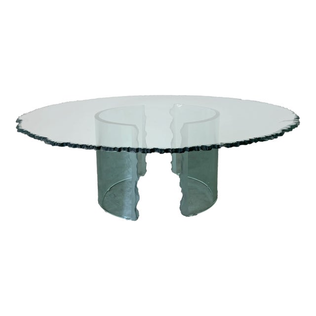 1980's Danny Lane - Style Sculptural Art Hand Carved Glass Coffee Table For Sale