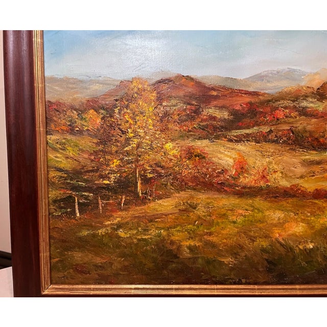 Paint 1980s Large m.h. Wilk, Autumnal Farm Landscape Expressionism Oil Painting on Canvas For Sale - Image 7 of 12