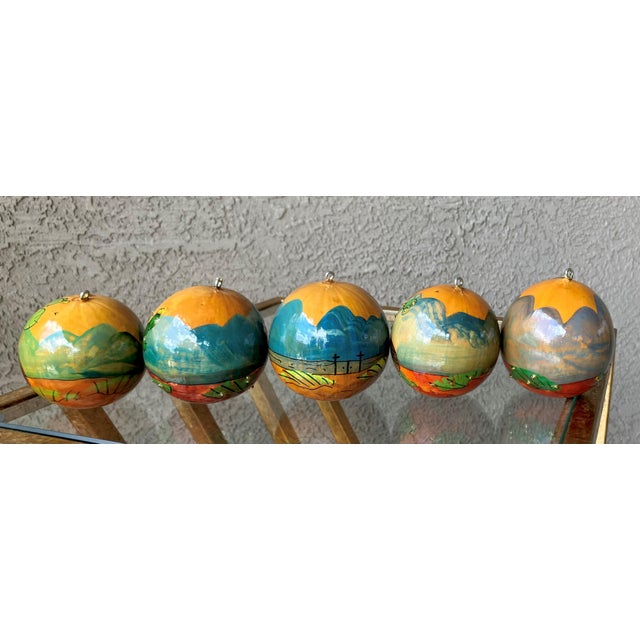 Cabin Set of 5 Late 20th-Century Hand-Painted Gourd Hanging Ornaments, New Mexico For Sale - Image 3 of 18