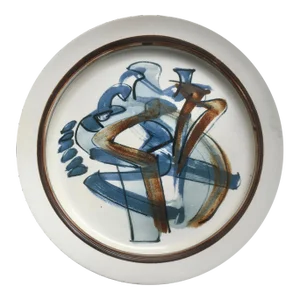 1996 Large Decorative Ceramic Plate With Abstract Painting by Al Johnson -