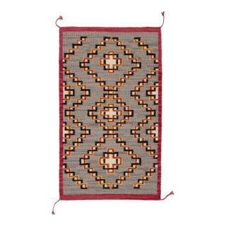Contemporary Modern Southwest Navajo-Style Geometric Handmade Wool Accent Rug For Sale