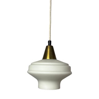 Pendant Lamp in Opal Glass & Brass, Denmark, 1960s, Brass & Glass For Sale