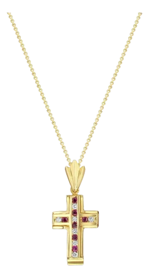 Diamond Ruby Cross Pendant .50cttw 14K Yellow Gold 16"