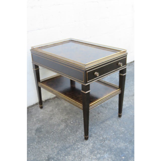 Hollywood Regency Painted Leather Top 2 Tiers Side End Tables a Pair 6209 For Sale - Image 16 of 18