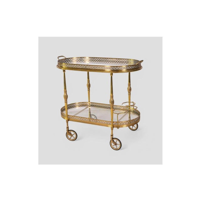 Hollywood Regency Vintage Brass and Glass Bar Cart, 1950s For Sale - Image 3 of 10
