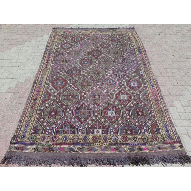 Area Kilim Turkish Boho Modern Handmade Kilim Rug - 74"x115" For Sale - Image 12 of 12