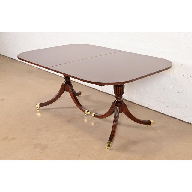 Brown Councill Furniture Georgian Banded Mahogany Double Pedestal Extension Dining Table, Newly Refinished For Sale - Image 8 of 14