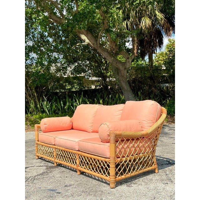 Vintage Coastal McGuire Trellis Rattan Sofa For Sale - Image 11 of 12