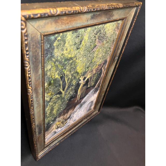 Asparagus 1950s Mid-Century Modern Rustic Deer Woodland Oil Painting With Heavy Impasto – Signed & Framed For Sale - Image 8 of 12