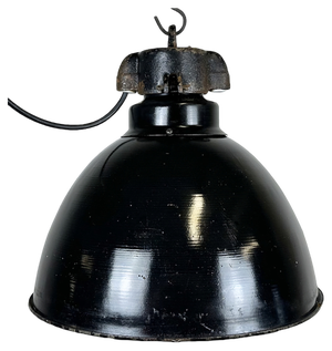 Industrial Bauhaus Black Enamel Pendant Lamp from Elektrosvit, 1930s