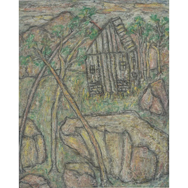 Modern Mid Century Original Abstract Expressionism -- Sierra Mountains Cabin Landscape by Honora Berg For Sale - Image 3 of 6