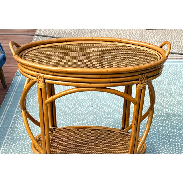Late 20th Century Vintage Bamboo Rattan Table W/Serving Tray For Sale - Image 5 of 11