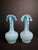 Late 19th Century Antique Pair Victorian Blue Satin Cased Glass Pitcher Ewers Hand Painted Orchids Frosted Coral Branch Handles Ruffled Rim - a Pair For Sale - Image 5 of 18