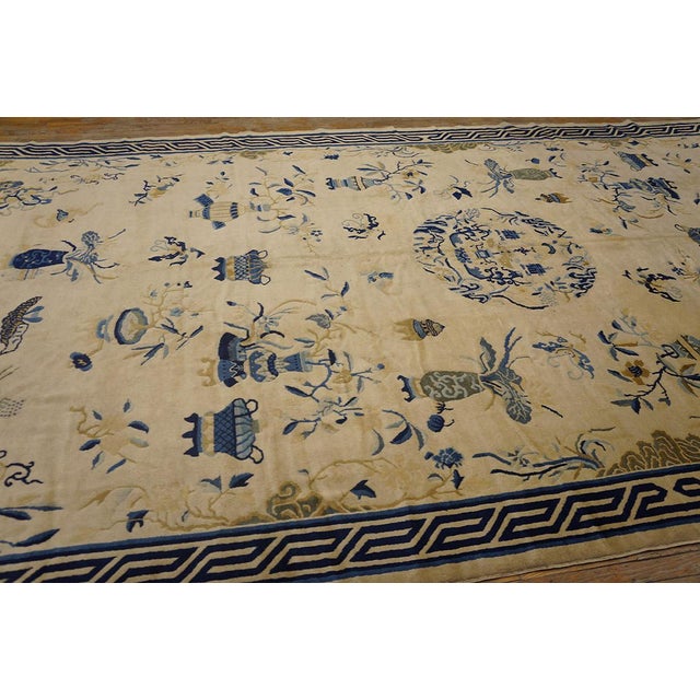 Late 19th Century 1890s Tan Beige Floral Vase Antique Chinese Peking Rug 8' 1" X 15' 6" Handknotted Wool Carpet For Sale - Image 5 of 6