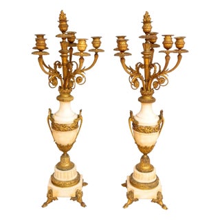 Louis XVI Ormolu and White Marble Candelabra, Pair For Sale