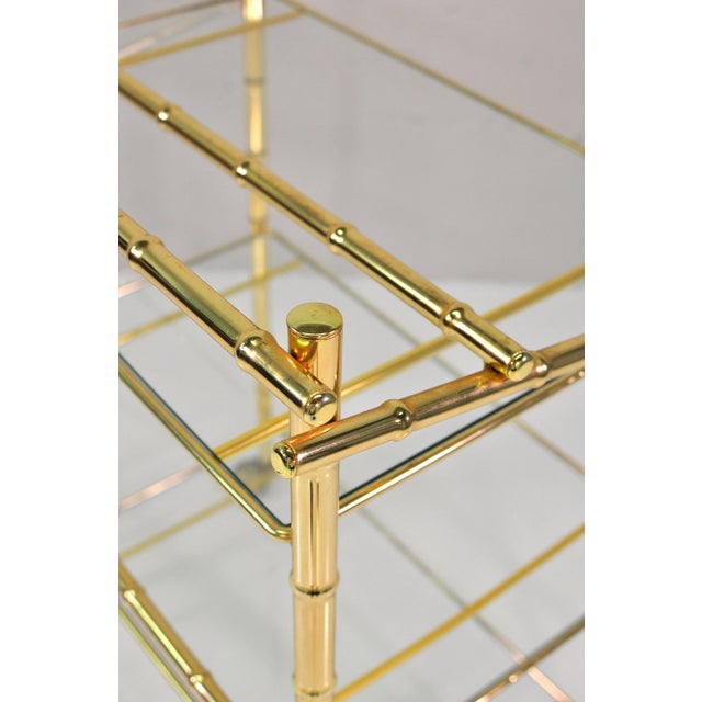 Mid-Century Modern Three-Tiered Brass Bamboo Bar Cart For Sale - Image 3 of 11