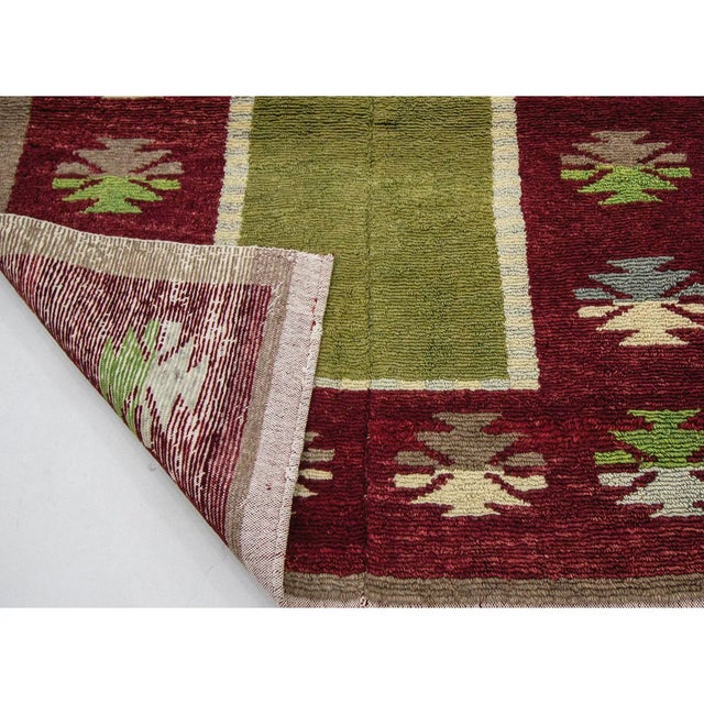 Mid 20th Century Green & Burgundy Vintage Tulu Rug For Sale - Image 5 of 7