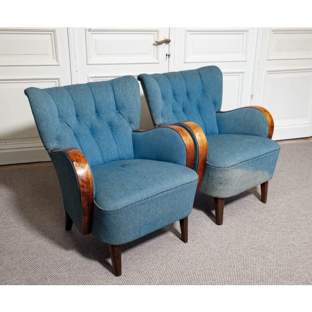 1940s Set of Art Nouveau Swedish Club Chairs, 1940s For Sale - Image 5 of 13