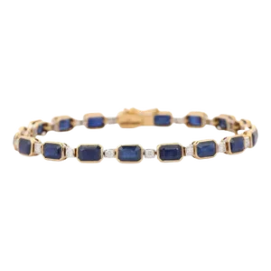 Modern Blue Sapphire and Diamond Tennis Bracelet in 18k Gold