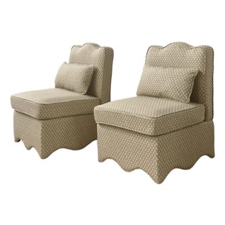 Transitional Scalloped Slipper Chairs - A Pair For Sale