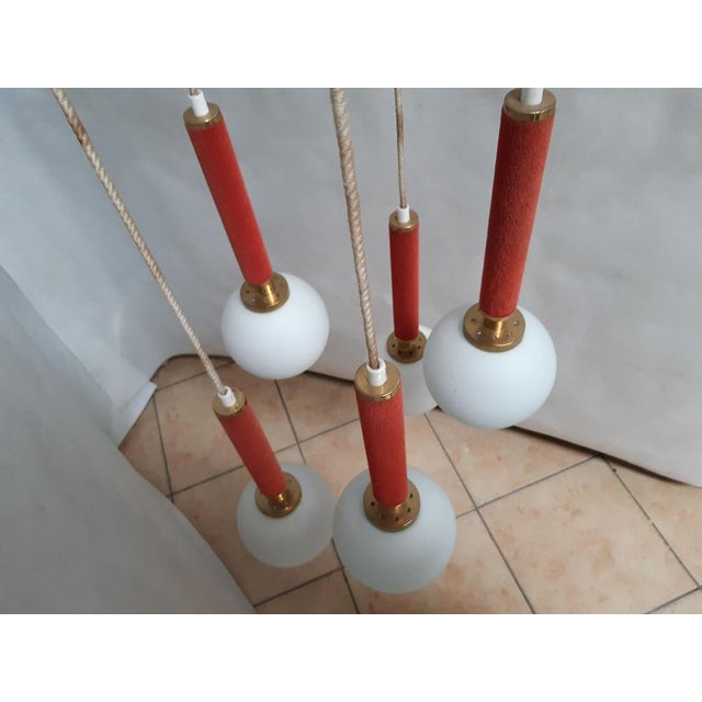 Vintage Red and White Cascade Hanging Lamp with 5 Glass Balls, 1960s For Sale - Image 12 of 17
