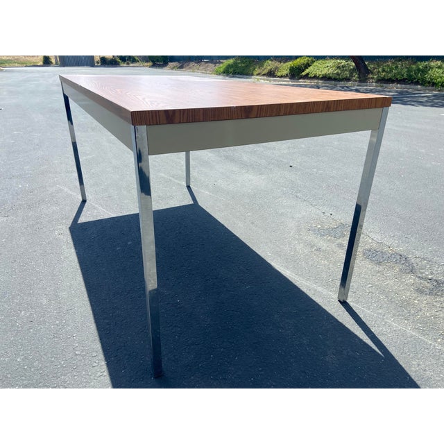 1980s Attributed Steelcase Minimalist Vintage Mid Century Modern Metal Retro Tanker Utility Table For Sale - Image 5 of 12