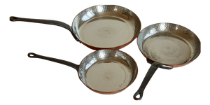 Hammered Copper Pans with Iron Handles, 1970s, Set of 3