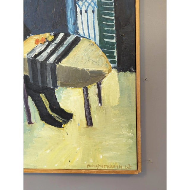 Textile 1962 Mid-Century Modern "The Lonely Diner" Vintage Swedish Figurative Oil Painting, Framed For Sale - Image 7 of 12