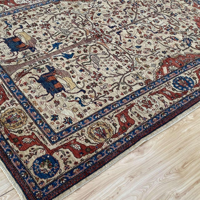 Fine Ivory Persian Isfahan Tree of Life Hand-Knotted Wool Rug - 5'7" X 7'8" For Sale - Image 6 of 13