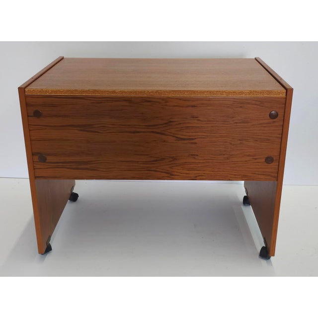 Scandinavian Modern Teak Rolling Pull Out Surface Computer Desk For Sale - Image 10 of 11