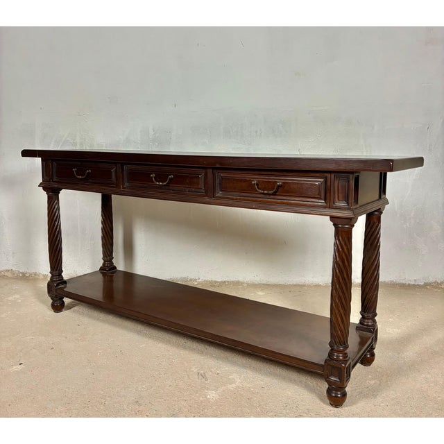 Wood Large Spanish Walnut Rustic Console with Three Drawers and Lower Shelf, 1930s For Sale - Image 7 of 15